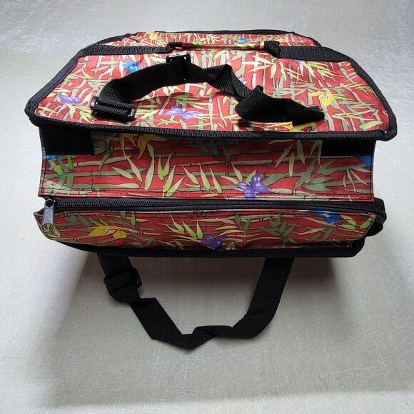 Rolling Travel Bag Collapsible Red Multicolor Bamboo Print - Picture 6 of 8
